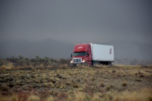 Truck driving on a remote interstate highway